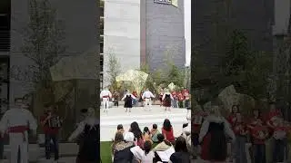 Traditional Basque dancers celebrate the opening of Kaixo Corner park