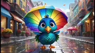 Peacock in the Rain Parade &ndash; A Colorful 3D Cartoon Adventure with Dancing Feathers and Raindrops