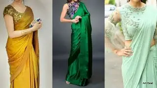 Plain Saree With Designer Blouses  || Contrast Blouse Designs For Parties