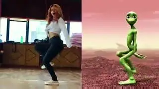 Green alien dance vs girl , green alien dance va hot girl