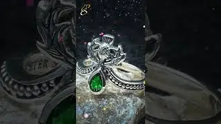 Silver Pentacle & Thistle Ring with Teardrop Gemstone