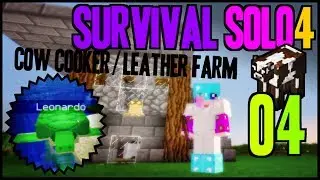 Minecraft SURVIVAL SOLO4 - 04 - Leonardo i Krowia Rzeźnia :) (Cow Cooker/Leather Farm)