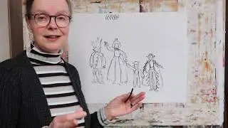 les 7 een optocht tekenen met verkleden mensen