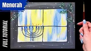 🕎 EP139 'Menorah' easy Hanukkah acrylic painting tutorial for beginners