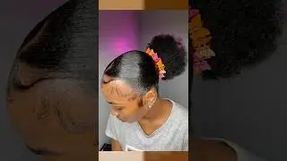 Middle part sleek back Afro puff hairstyle 🌼💖 #4c #hairstyles #braids #fyp #trending #newsong
