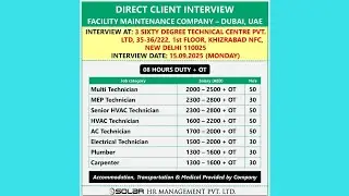 Direct client interview for Dubai, UAE 🇦🇪 | Technician, Plumber, Carpenter | #job #interview 