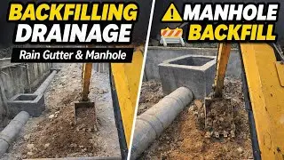 Backfilling Rain Gutters & Manhole | Excavator POV Satisfying Drainage Work