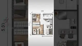 PLANTA BAIXA KITNET 30m&sup2; 5,50 x 5,50 2 QUARTOS #kitnet #plantabaixa #houseplan #interiordesign