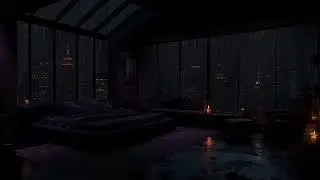Rainy Night in Luxury NYC Apartment 🌧️🔥 City Lights Ambience for Deep Sleep | No Ads