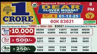 Dear clover Monday weekly lottery result today 8 pm - 01/12/25 - nagaland state lotteries.
