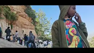 Climbing using the 15m leather rope to the monastery of #Debre_Damo,only men are allowed to do this.
