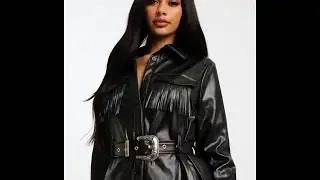 Leather look shirt dress with western buckle belt and tassel detail in black
