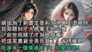 【一口氣看完】嫡姐為了窮書生要和大將軍王退親時，我竟聽到了大將軍王的心聲：前世我瞎了才為她發瘋！把這家蠢貨全弄死算了！省得礙眼，我渾身一僵撲通跪下：你娶我吧！#古言 #有聲小說 #情感故事