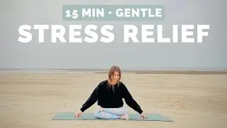 15 MIN SLOW FLOW || Gentle Yoga for Stress & Anxiety Relief – Beach Yoga to calm your mind & relax