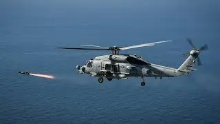 MH-60R Seahawk Helicopter Fires AGM-114 Hellfire Missiles