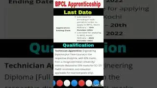 BPCL Apprenticeship 2022 | BPCL Recruitment 2022 #successcodeindia #govtjobs #shorts #viral