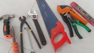 Collection of Building Tools, Drill, Grinder, Pliers, Wrench, Screwdriver, Hammer, Saw