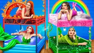 Four Elements Build a Bunk Bed! Fire Girl, Water Girl, Air Girl and Earth Girl!