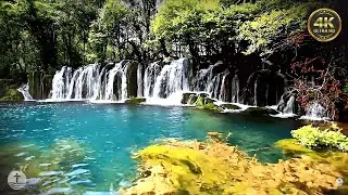 Turquoise Waterfall Lagoon &bull; Relaxing Nature Sounds for Sleep, Study & Stress Relief (4K Ambience)