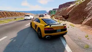 CRASHES and DANGEROUS DRIVING on HIGHWAY // Audi R8 - BeamNG.Drive