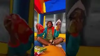Guy acting crazy eating chips in a bouncy house in a tornado 🌪 😳 😐
