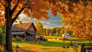 🍂 Rustic Fall Farm Morning | Cozy Countryside Ambience with Nature Sounds🐃🐄🐎