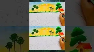 Gramer Drisso Drawing Easy | গ্রামের দৃশ্য ড্রয়িং #shorts  #villagesketch