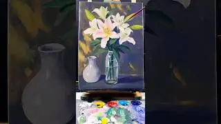 🎨 Painting Elegant White Lily Flowers in a Glass Vase #huyhoihoaart #acrylicpainting #flowers