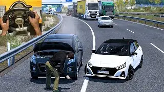 Hyundai i20 N line Facing Accidend In Highway - Euro Truck Simulator 2 - Steering Wheel | Game Play