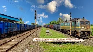 Freight train of BOXN wagon made crossing: with fast, furious and shocking run