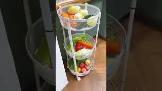3-Tier Foldable Stainless Steel storage cart trolley , rolling fruit vegetable basket with 3 metal