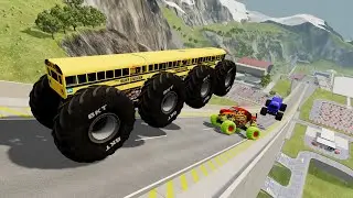 Monster Trucks vs High Speed Mega Ramp #025 | Realistic Crash Physics BeamNG.drive