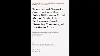 Transnational Networks&rsquo; Contribution to Health Policy Diffusion: A Mixed Method Study... | RTCL.TV