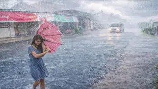 The craziest rain storm and terrible thunder accompanied by strong wind storm in rural Indonesia