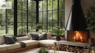 Relaxing Bossa Nova in a Forest Cabin | Morning Fireplace & Cozy Ambience