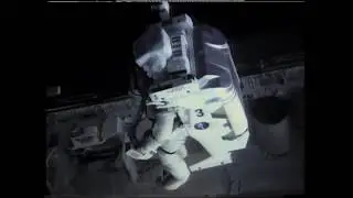 Bruce McCandless performing the first non-tethered spacewalk with manned maneuvering unit (MMU) 1984