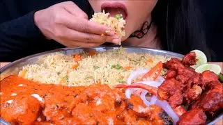 ASMR:EATING PULAO,BUTTER CHICKEN,CHILLI GOBI*Massive eating*