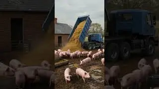 Truck Dumps Sand in Pigsty #TruckUnloading  #Shorts #PigPenMakeover