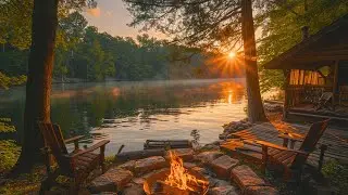 Soft Summer Sunrise by the Lake | Campfire Moments & Spring Nature Sounds Vibes for Relaxing Sounds