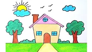 House Drawing / How to Draw a House / House Scenery Drawing Easy Step By Step / Ghar Drawing