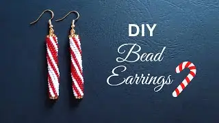 Beaded candy cane earrings, seed bead christmas earrings tutorial