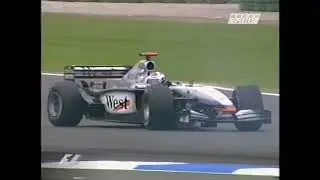 Hockenheim 2002 F1 FP2: Schumi and Coulthard spin (Natural audio) [AI-enhanced]