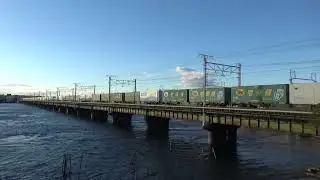 【オール大型フル積載】貨物列車1050レ　長大な浜名湖橋梁を疾走！