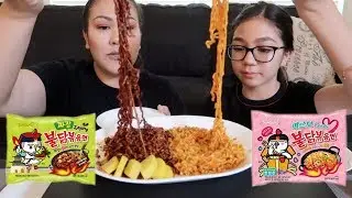 SPICY CARBONARA & SPICY BLACK BEAN NOODLES MUKBANG (EATING SHOW)