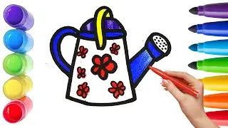 How To Draw cute FLOWER WATER POT Drawing, Painting & Coloring For Kids and Toddlers_🌈🎨