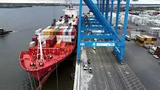 Cargo Ship Spirit of Sydney  Unloading and Loading Timelapse from Drone