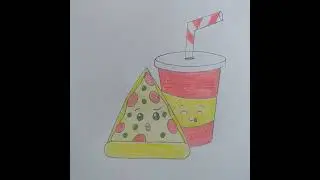 How to draw pizza and cold drink || Pizza drawing easy