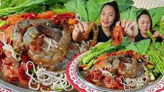 ตำกุ้งสดแซลมอน คำใหญ่ยัดจนตาตีบ