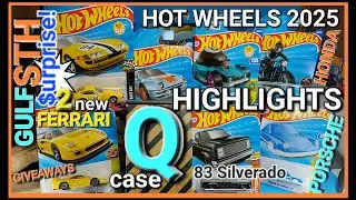 Hot Wheels 2025 Q case Highlights with Gulf STH Ford RS200 Super Treasure Hunt FERRARI F40 Silverado