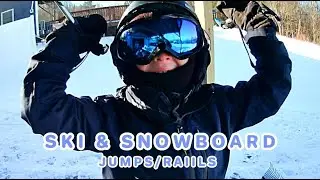 Practicing JUMPS & RAILS on Skis AND Snowboard